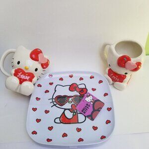 Hello Kitty Heart Valentines Romantic Acrylic Plate and Ceramic Cup set